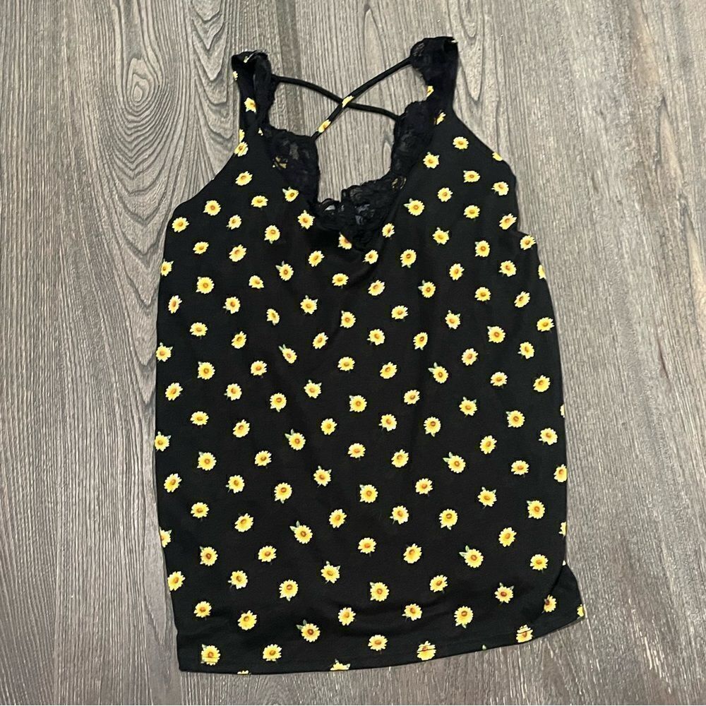 Blumin Apparel Cami Top Lace V Neck SleevelessâFloral Black Size 2XL